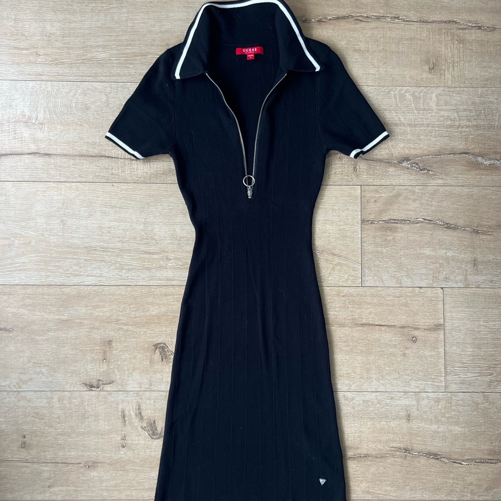 GUESS Black Polo Ribbed Bodycon Dress